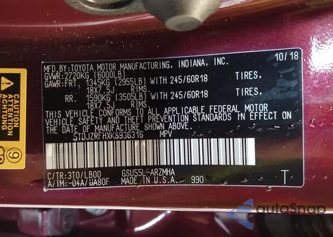 2019 Toyota Highlander Xle from USA, damaged, VIN 5TDJZRFHXKS936316